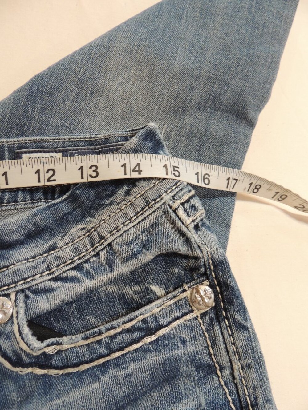Miss Me Jeans Signature Bootcut Woman 29 Blue White Pocket Distressed Denim Jean - Picture 6 of 10
